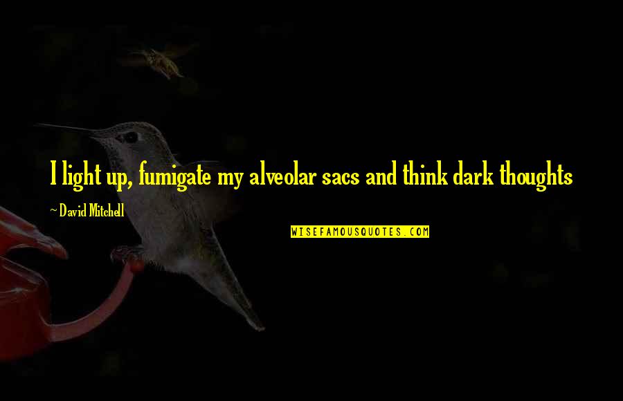 Alveolar Quotes By David Mitchell: I light up, fumigate my alveolar sacs and