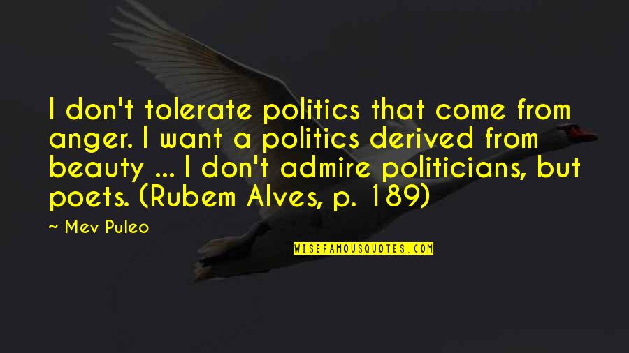 Alves E Quotes By Mev Puleo: I don't tolerate politics that come from anger.