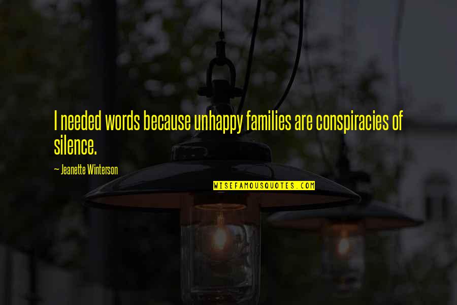 Always Ask Why Quotes By Jeanette Winterson: I needed words because unhappy families are conspiracies