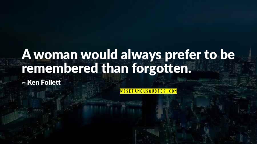 Always Be Remembered Quotes By Ken Follett: A woman would always prefer to be remembered