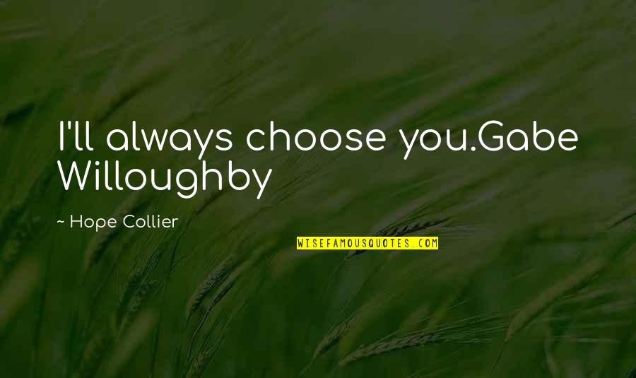 Always Choose Love Quotes By Hope Collier: I'll always choose you.Gabe Willoughby