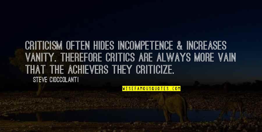 Always Critics Quotes By Steve Cioccolanti: Criticism often hides incompetence & increases vanity. Therefore