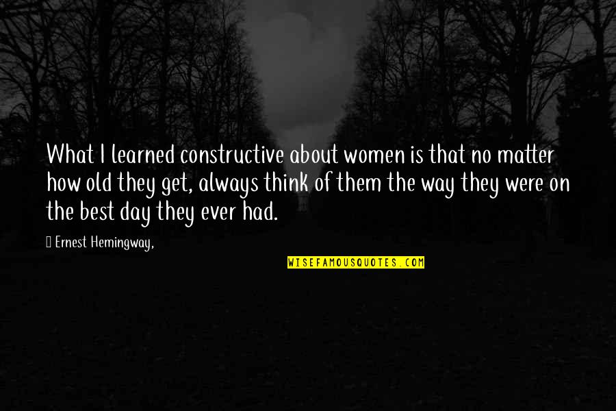 Always Get My Way Quotes By Ernest Hemingway,: What I learned constructive about women is that