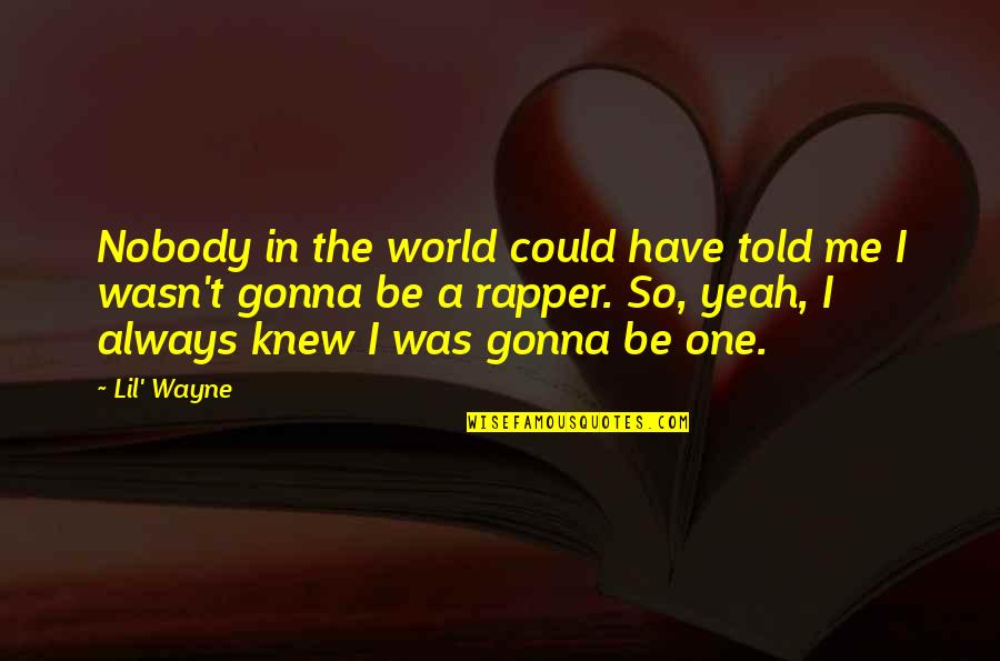 Always Gonna Be Me Quotes By Lil' Wayne: Nobody in the world could have told me