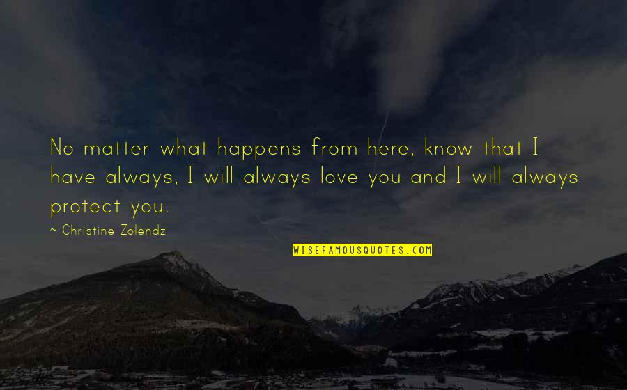Always Know I Love Quotes By Christine Zolendz: No matter what happens from here, know that