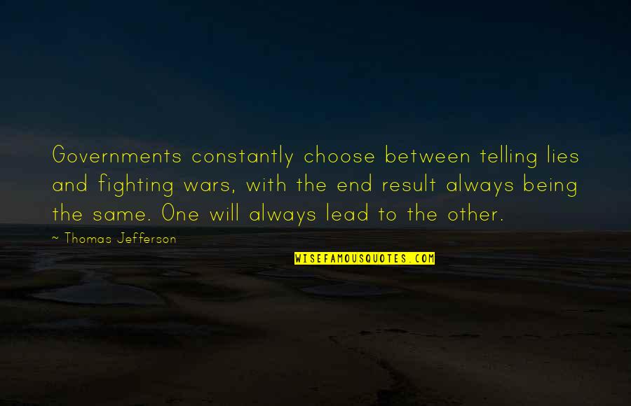 Always Lies Quotes By Thomas Jefferson: Governments constantly choose between telling lies and fighting Always Lies Quotes By Thomas Jefferson: Governments constantly choose between telling lies and fighting