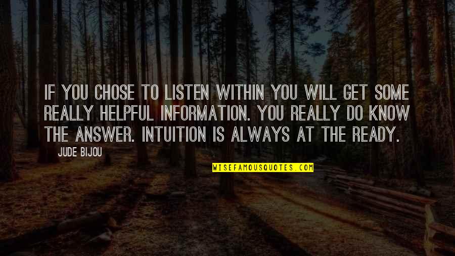 Always Listen To Your Intuition Quotes By Jude Bijou: If you chose to listen within you will