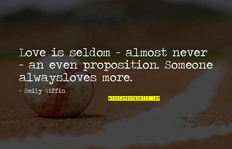 Always Love Someone Quotes By Emily Giffin: Love is seldom - almost never - an