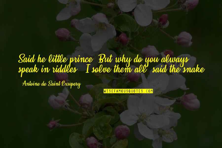 Always Speak Up Quotes By Antoine De Saint-Exupery: Said he little prince "But why do you