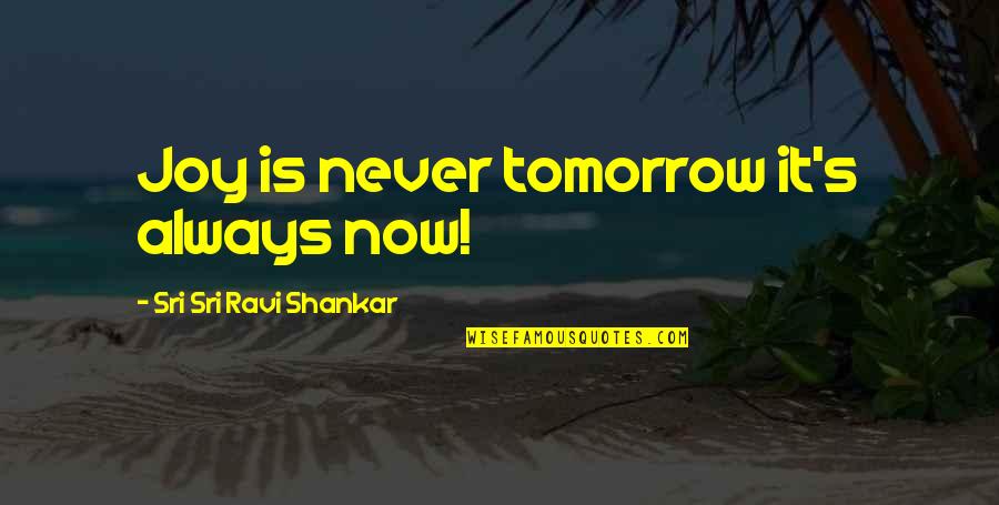 Always Tomorrow Quotes By Sri Sri Ravi Shankar: Joy is never tomorrow it's always now!