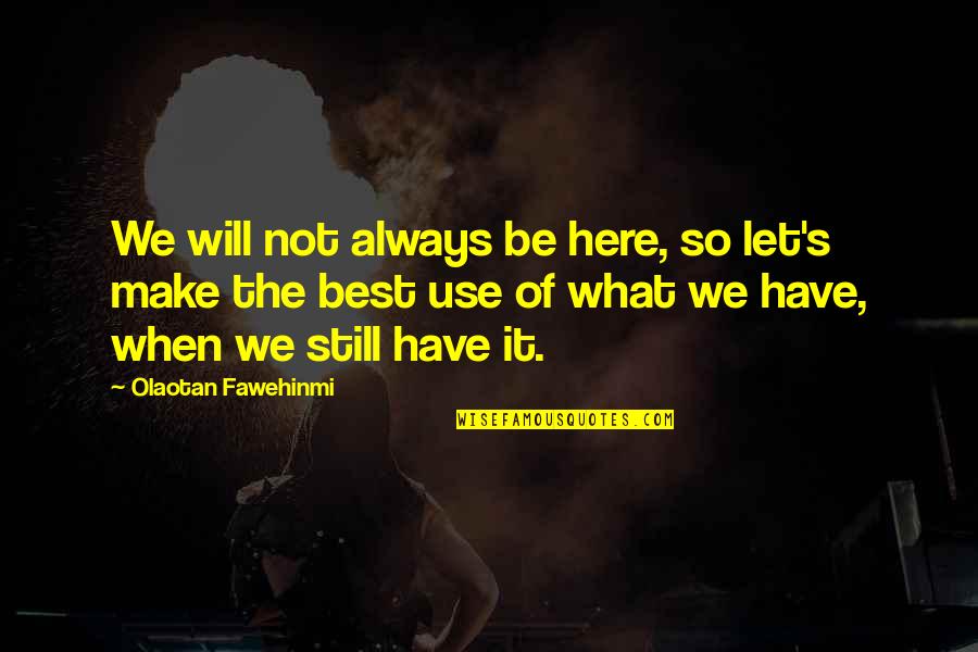 Always Will Be Here Quotes By Olaotan Fawehinmi: We will not always be here, so let's