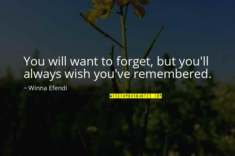 Always Will Be Remembered Quotes By Winna Efendi: You will want to forget, but you'll always