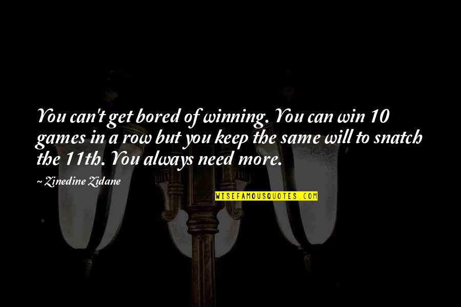 Always Winning Quotes By Zinedine Zidane: You can't get bored of winning. You can