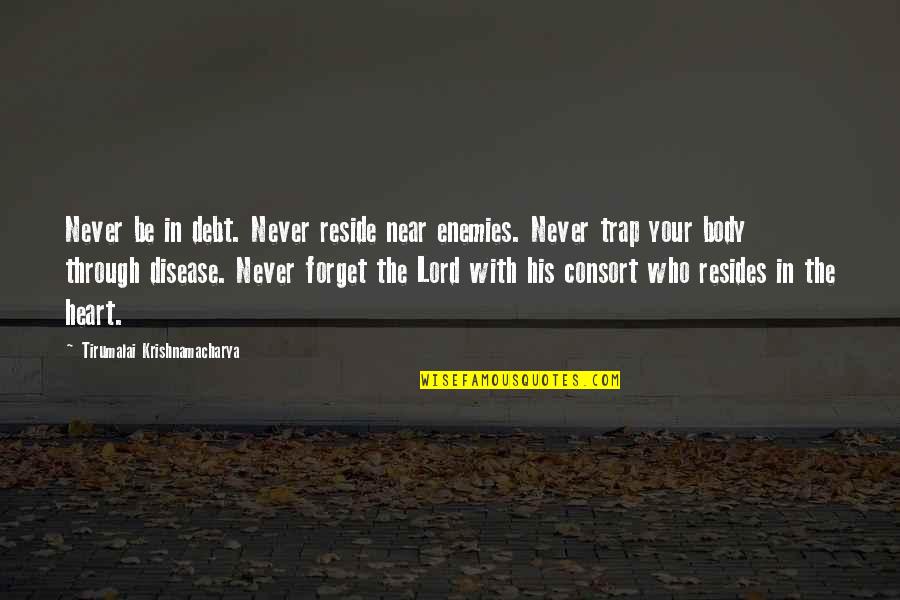 Alwien Pottery Quotes By Tirumalai Krishnamacharya: Never be in debt. Never reside near enemies.