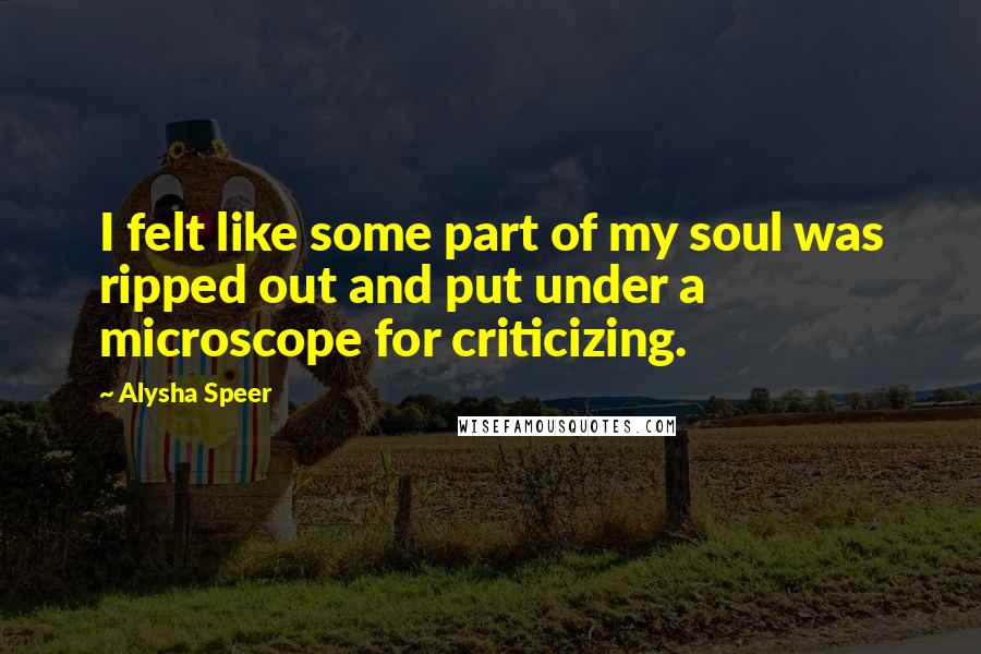 Alysha Speer quotes: I felt like some part of my soul was ripped out and put under a microscope for criticizing.