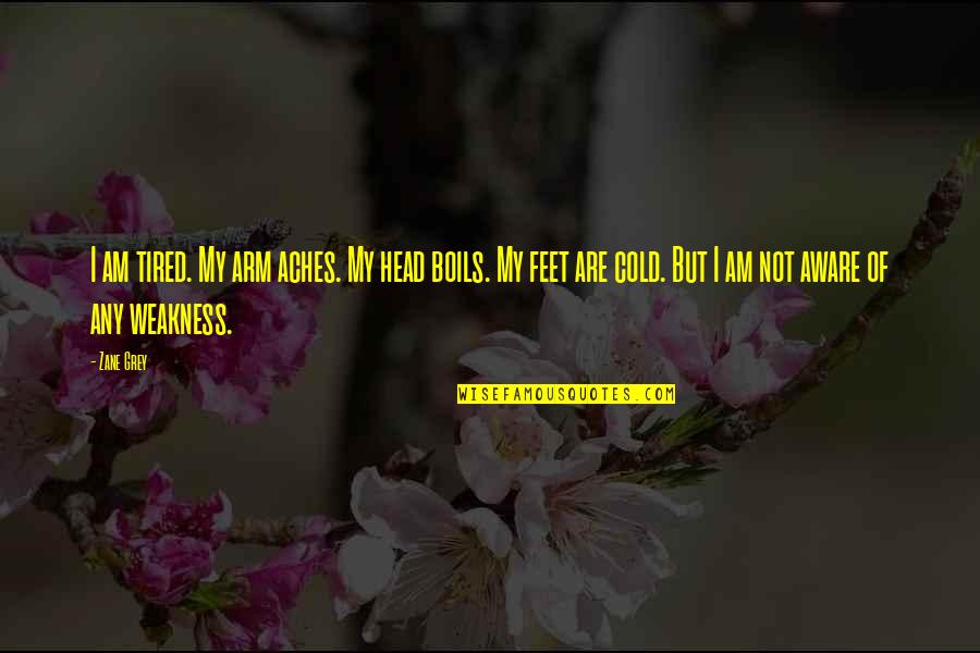 Am Cold Quotes By Zane Grey: I am tired. My arm aches. My head Am Cold Quotes By Zane Grey: I am tired. My arm aches. My head