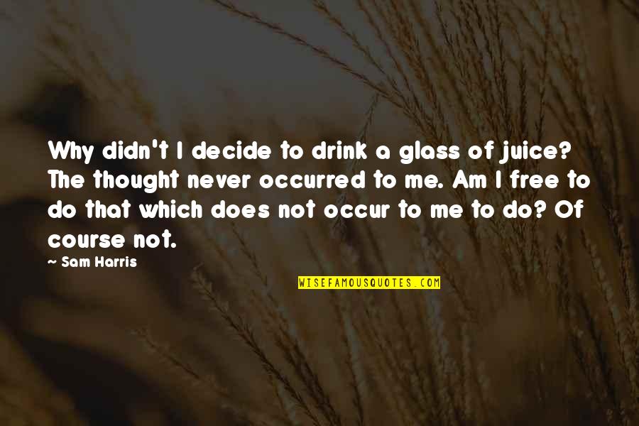 Am Free Quotes By Sam Harris: Why didn't I decide to drink a glass
