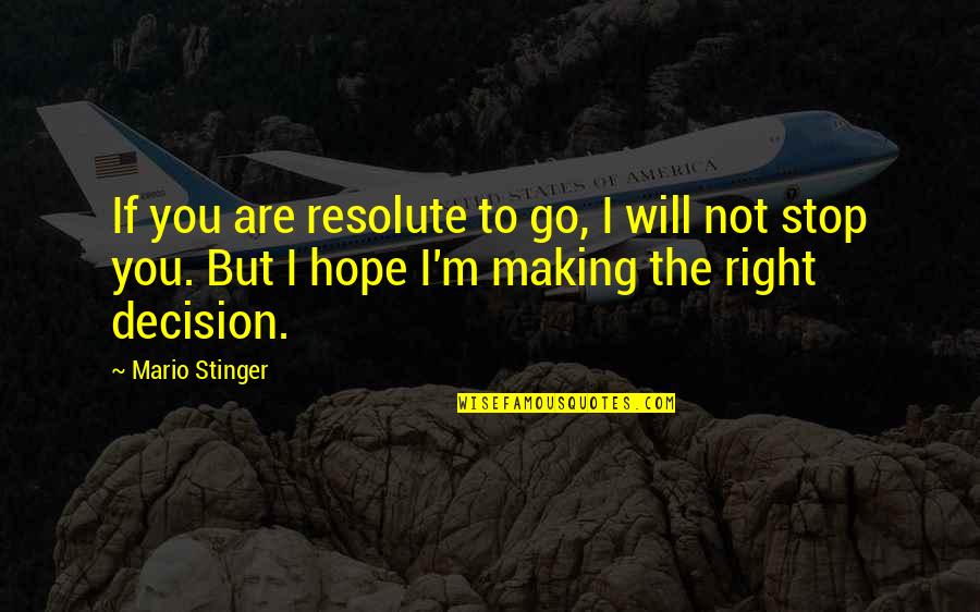 Am I Making The Right Decision Quotes By Mario Stinger: If you are resolute to go, I will