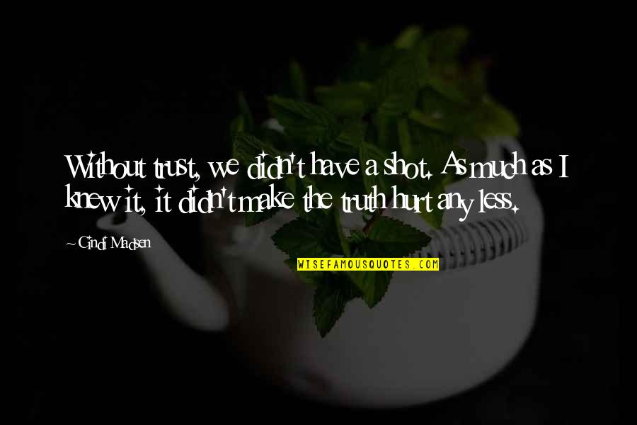 Am So Hurt Quotes By Cindi Madsen: Without trust, we didn't have a shot. As Am So Hurt Quotes By Cindi Madsen: Without trust, we didn't have a shot. As