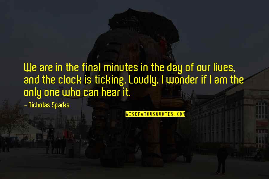 Am The Only One Quotes By Nicholas Sparks: We are in the final minutes in the