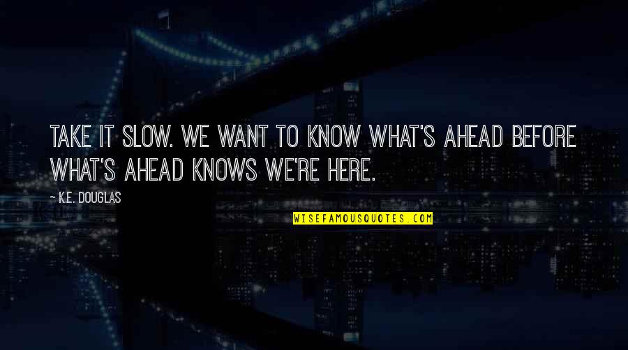 Amabella Delvecchio Quotes By K.E. Douglas: Take it slow. We want to know what's