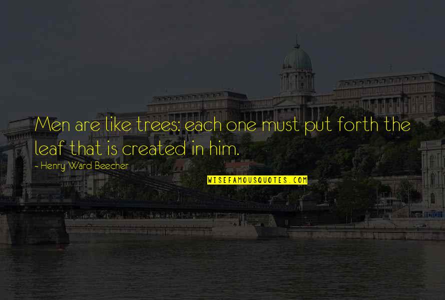 Amalio Corp Quotes By Henry Ward Beecher: Men are like trees: each one must put Amalio Corp Quotes By Henry Ward Beecher: Men are like trees: each one must put