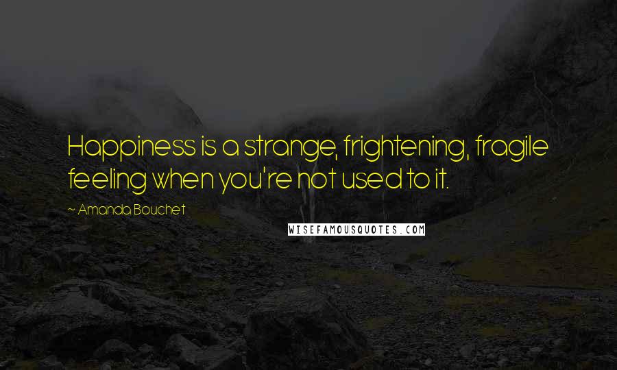 Amanda Bouchet quotes: Happiness is a strange, frightening, fragile feeling when you're not used to it.