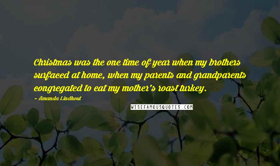 Amanda Lindhout quotes: Christmas was the one time of year when my brothers surfaced at home, when my parents and grandparents congregated to eat my mother's roast turkey.