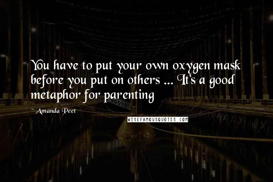Amanda Peet quotes: You have to put your own oxygen mask before you put on others ... It's a good metaphor for parenting