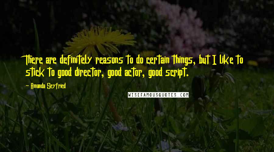 Amanda Seyfried quotes: There are definitely reasons to do certain things, but I like to stick to good director, good actor, good script.