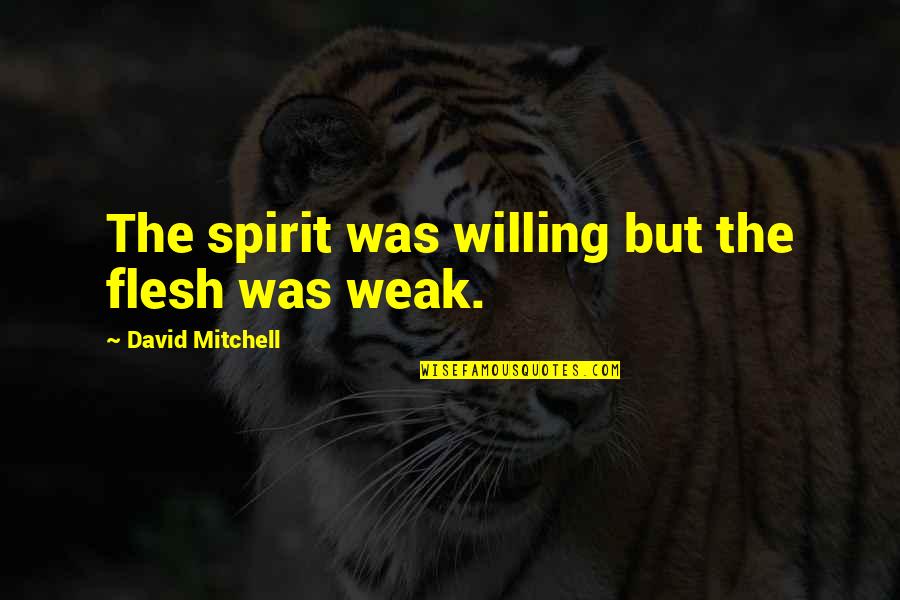 Amarnath Yatra Quotes By David Mitchell: The spirit was willing but the flesh was Amarnath Yatra Quotes By David Mitchell: The spirit was willing but the flesh was