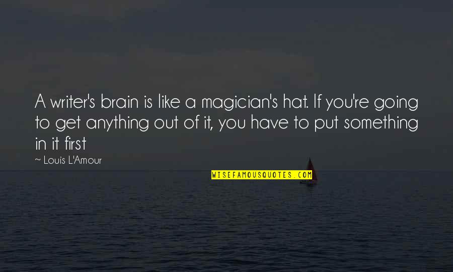 Amassing Synonyms Quotes By Louis L'Amour: A writer's brain is like a magician's hat.