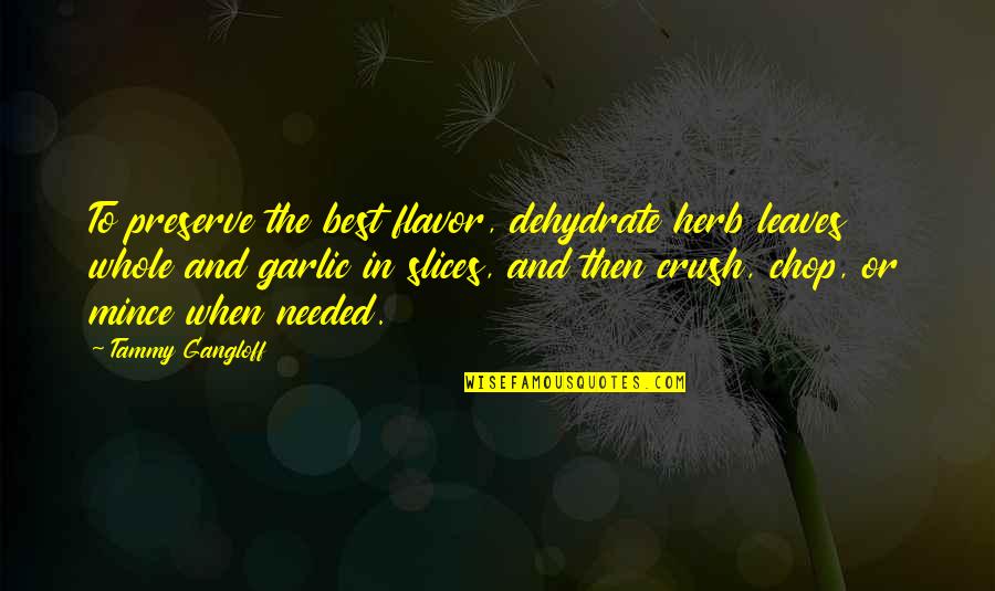 Amazing Few Word Quotes By Tammy Gangloff: To preserve the best flavor, dehydrate herb leaves
