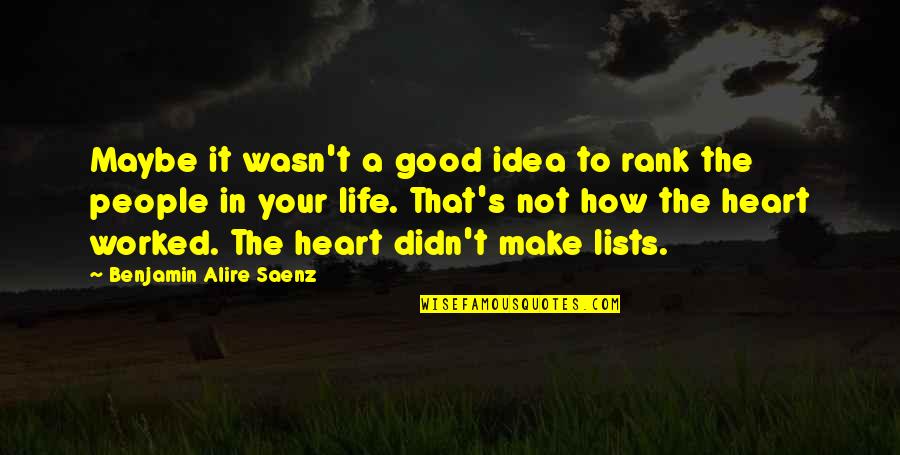 Amazing Things Can Happen Quotes By Benjamin Alire Saenz: Maybe it wasn't a good idea to rank Amazing Things Can Happen Quotes By Benjamin Alire Saenz: Maybe it wasn't a good idea to rank
