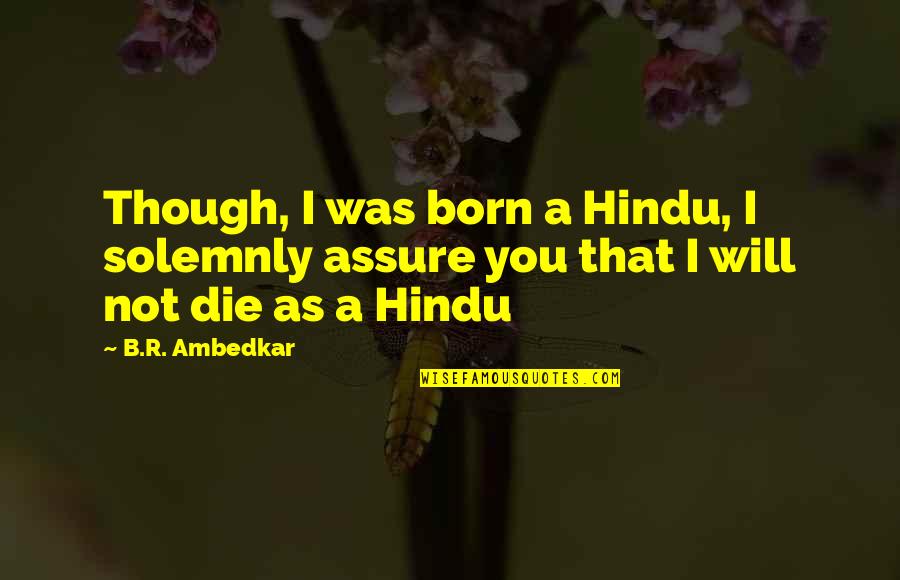 Ambedkar Quotes By B.R. Ambedkar: Though, I was born a Hindu, I solemnly