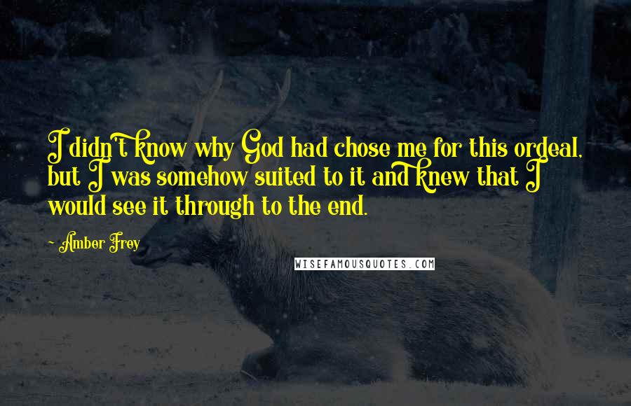 Amber Frey quotes: I didn't know why God had chose me for this ordeal, but I was somehow suited to it and knew that I would see it through to the end.