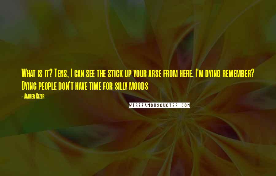 Amber Kizer quotes: What is it? Tens, I can see the stick up your arse from here. I'm dying remember? Dying people don't have time for silly moods