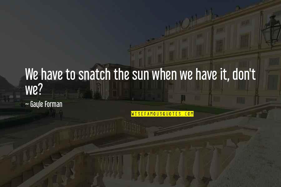 Ambo Quotes By Gayle Forman: We have to snatch the sun when we
