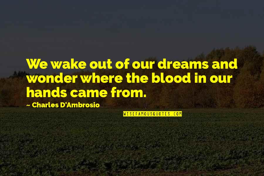Ambrosio Quotes By Charles D'Ambrosio: We wake out of our dreams and wonder Ambrosio Quotes By Charles D'Ambrosio: We wake out of our dreams and wonder