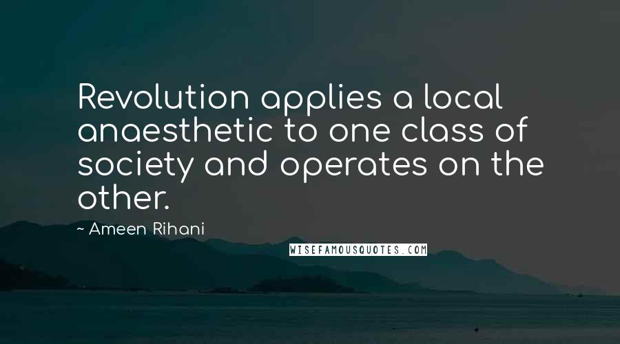 Ameen Rihani quotes: Revolution applies a local anaesthetic to one class of society and operates on the other.