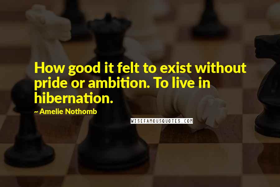 Amelie Nothomb quotes: How good it felt to exist without pride or ambition. To live in hibernation.