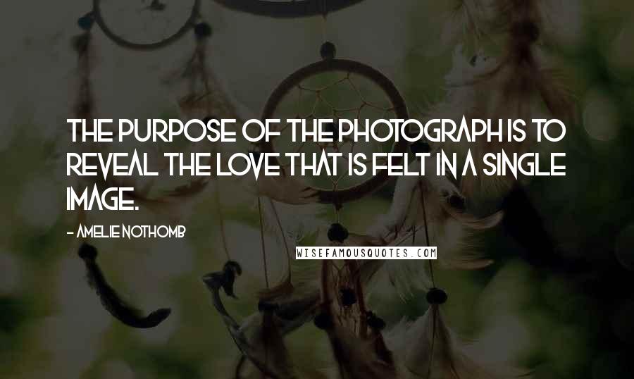 Amelie Nothomb quotes: The purpose of the photograph is to reveal the love that is felt in a single image.