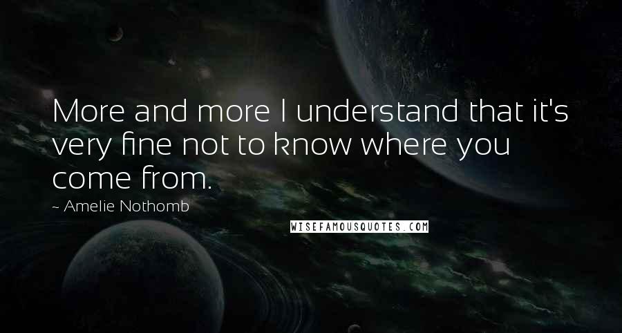 Amelie Nothomb quotes: More and more I understand that it's very fine not to know where you come from. Amelie Nothomb quotes: More and more I understand that it's very fine not to know where you come from.