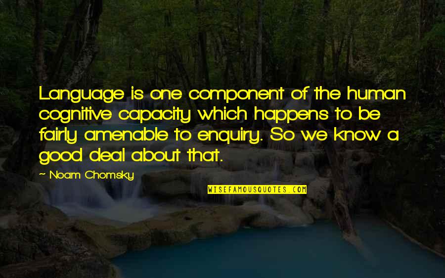 Amenable Quotes By Noam Chomsky: Language is one component of the human cognitive