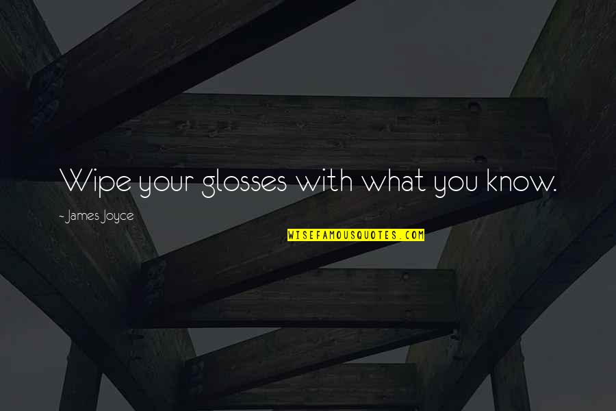 Ameneh Kohandooz Quotes By James Joyce: Wipe your glosses with what you know. Ameneh Kohandooz Quotes By James Joyce: Wipe your glosses with what you know.