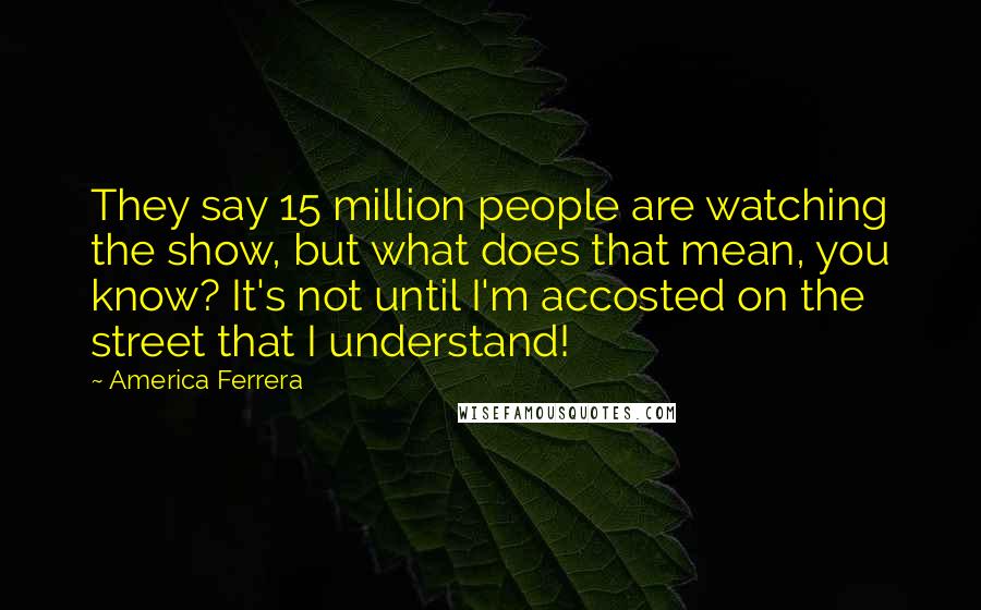 America Ferrera quotes: They say 15 million people are watching the show, but what does that mean, you know? It's not until I'm accosted on the street that I understand!