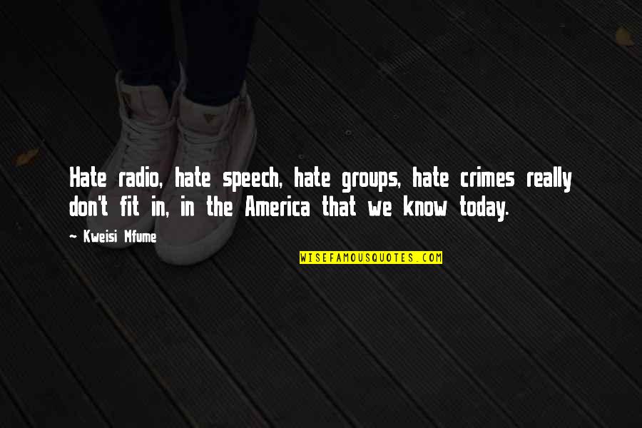 America Today Quotes By Kweisi Mfume: Hate radio, hate speech, hate groups, hate crimes