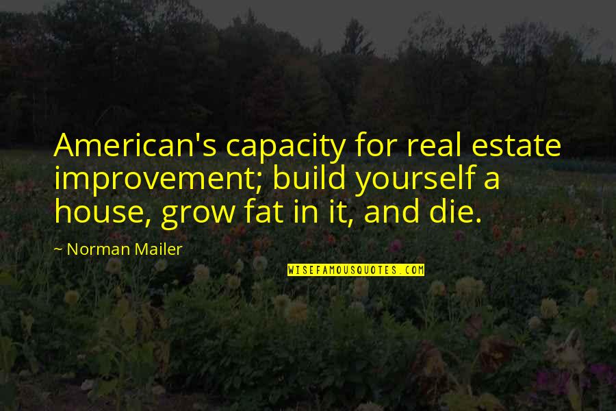 American House Quotes By Norman Mailer: American's capacity for real estate improvement; build yourself