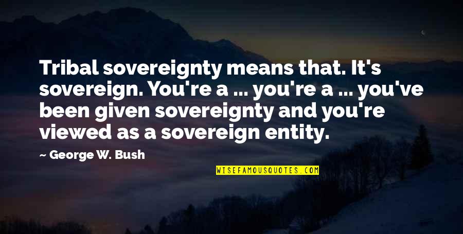 American Indian Tribal Quotes By George W. Bush: Tribal sovereignty means that. It's sovereign. You're a