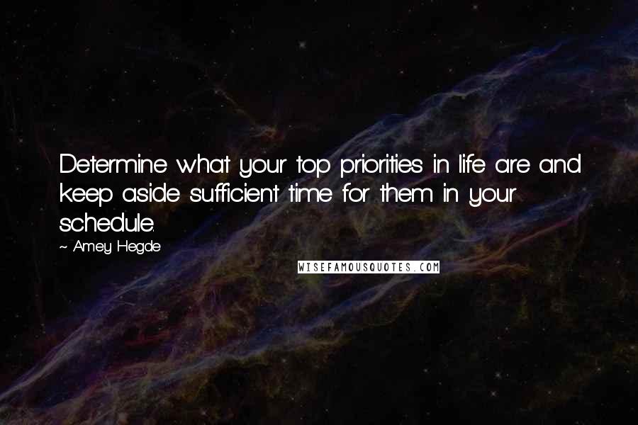Amey Hegde quotes: Determine what your top priorities in life are and keep aside sufficient time for them in your schedule.